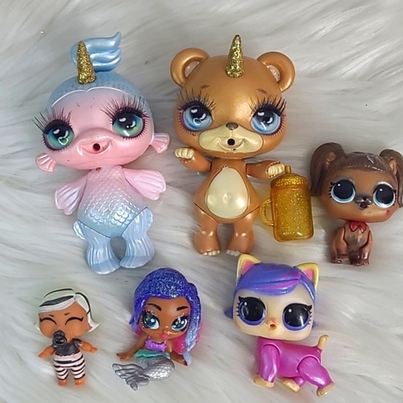 L.O.L. Surprise! Mini Doll Toy Lot Six Pieces Glitter Dog Mermaid Plastic Toys - Picture 2 of 13